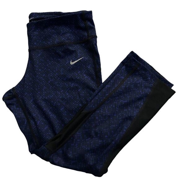 NIKE Running Cropped Dri-Fit Blue Patterned Leggings Spring and Summer Workout - Picture 1 of 6